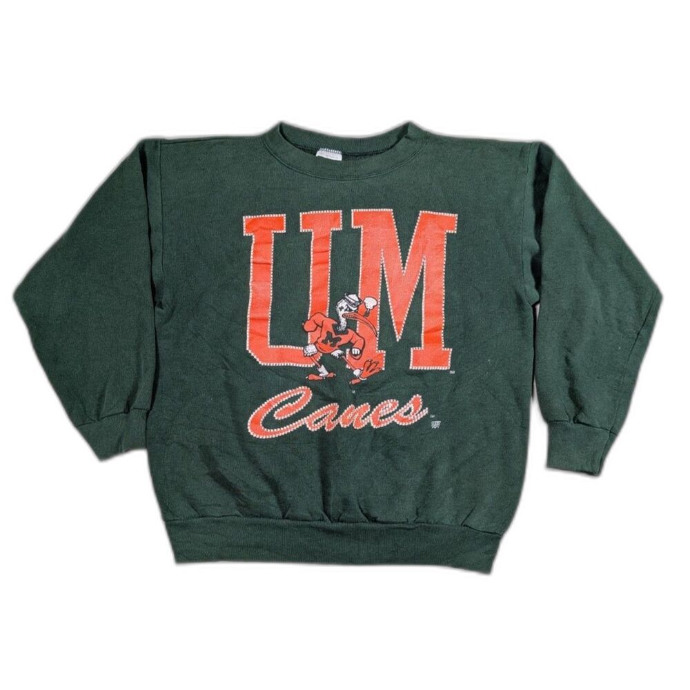 Vintage 90's Tultex Miami Hurricanes Crewneck Green Sweatshirt XL Sweater